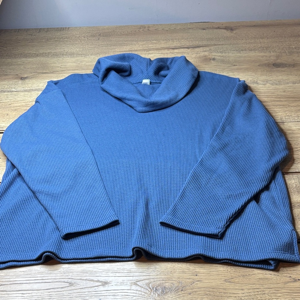Yogalicious Women's Blue Cowl Neck Waffle Knit Top Size 2XL